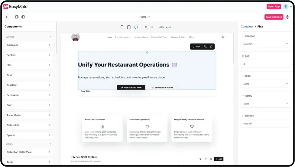 Screenshot of EasyMate no-code platform