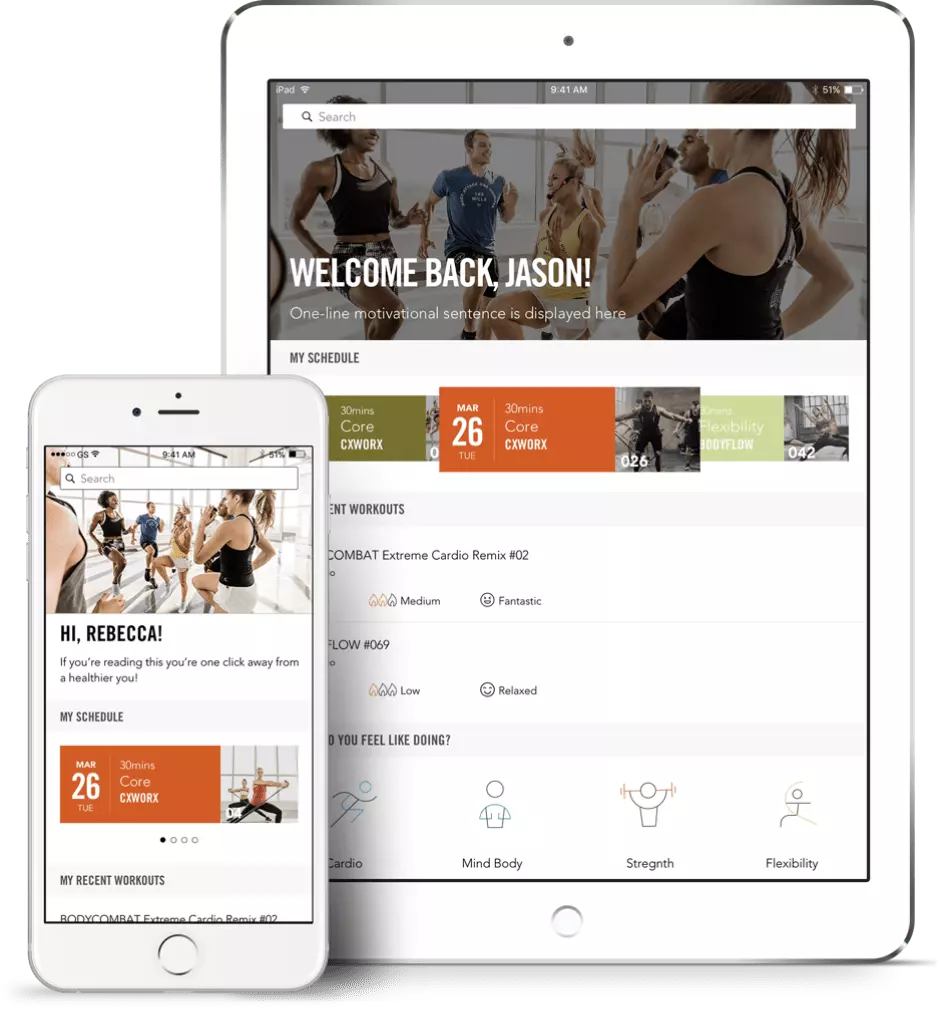 Screenshot of Les Mills user dashboard designed for iPhone and iPad.