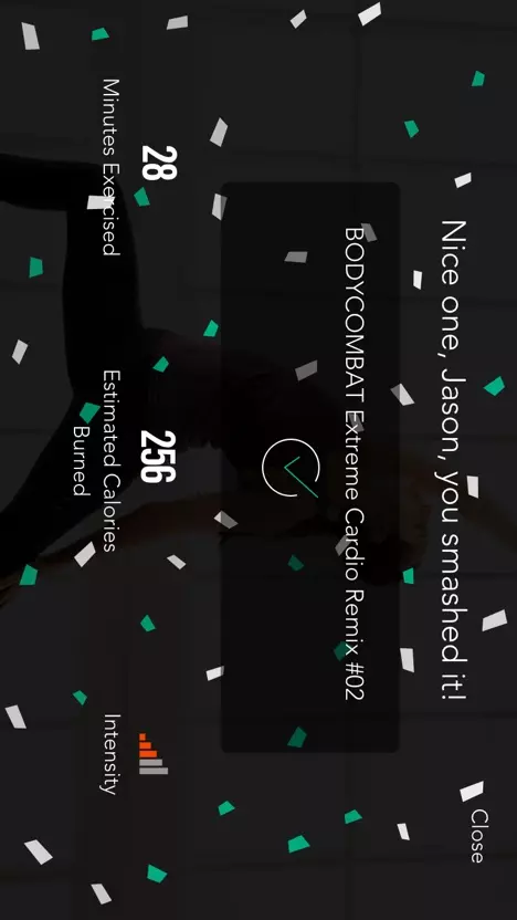 Screenshot of Les Mills mobile app user dashboard in view four