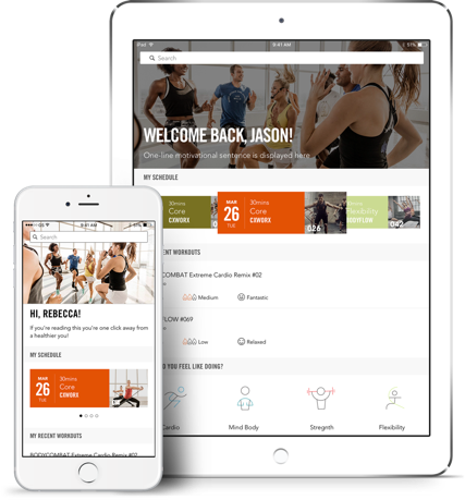 Screenshot of Android and iOS app Les Mills