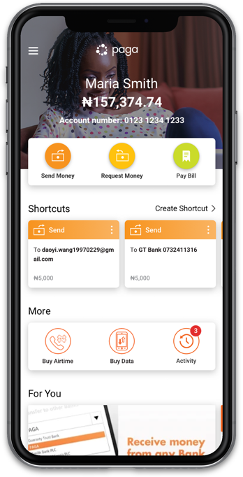 Screenshot of Android and iOS app Paga